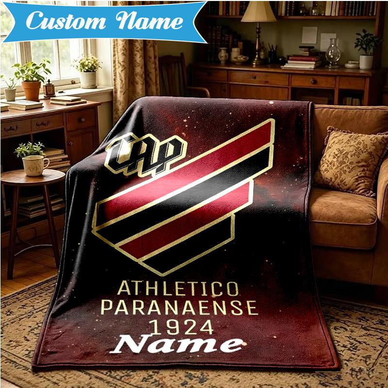 Custom Name Black Stripes Athletico Crest Blanket Lightweight Ideal Bedding Blanket Perfect for Travel, Camping, Living Rooms,Sofas,Christmas gift