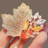 Women Brooch Maple Leaf Shape Rhinestone Hollow Out Collar Anti-slip Wear-resistant Coat Decoration Hat Scarf Pin