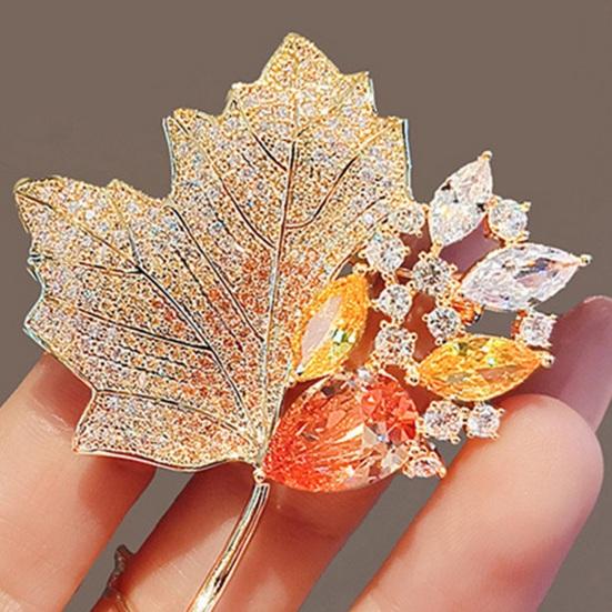 Women Brooch Maple Leaf Shape Rhinestone Hollow Out Collar Anti-slip Wear-resistant Coat Decoration Hat Scarf Pin