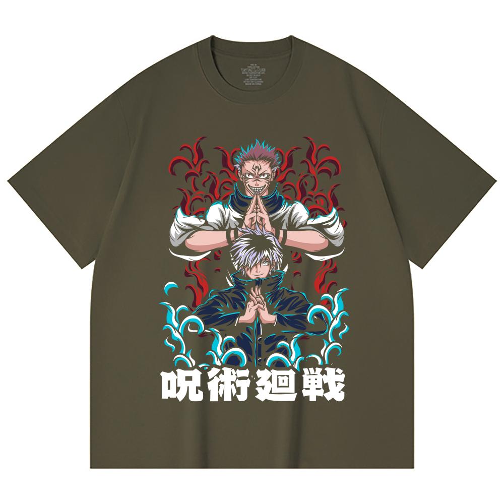 230 Gsm 100% Cotton Jujutsu Kaisen V49 Gojo Sukuna Print Unisex Heavy Cotton T Shirt