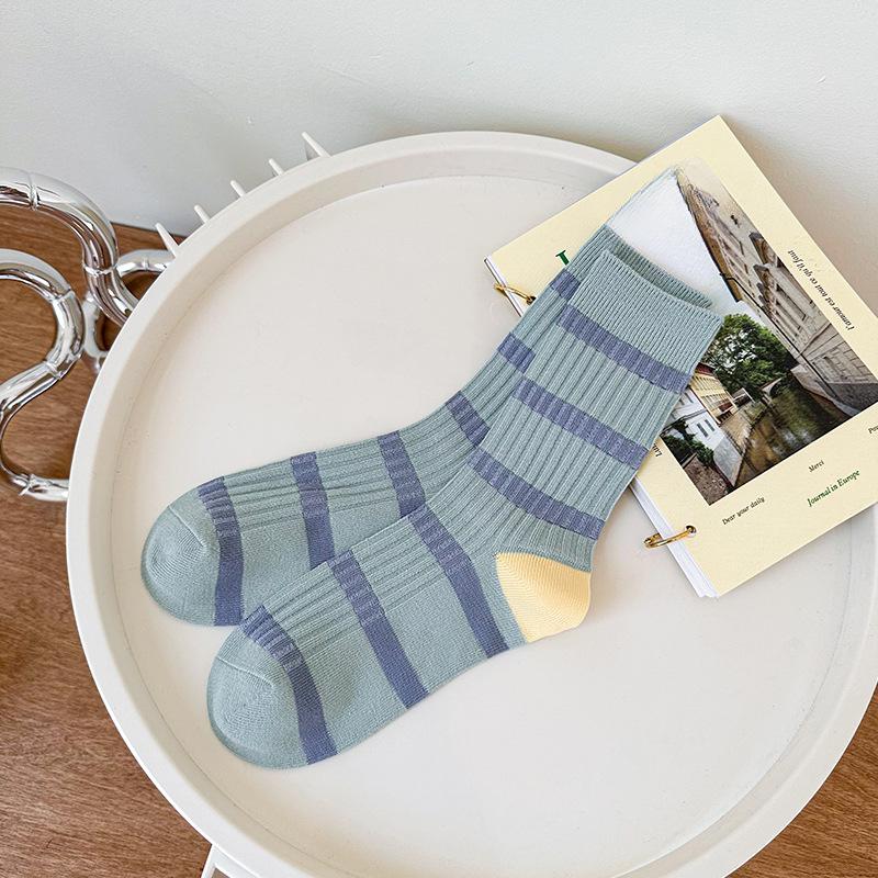 Female Spring and Autumn Rainbow Stripe Trend All Kinds of New Style In Tube Cotton Socks