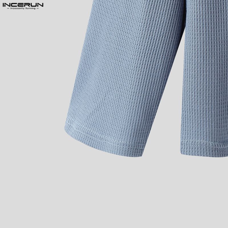 INCERUN Men Round Neck Long Sleeve Texture Casual Tops T-shirts