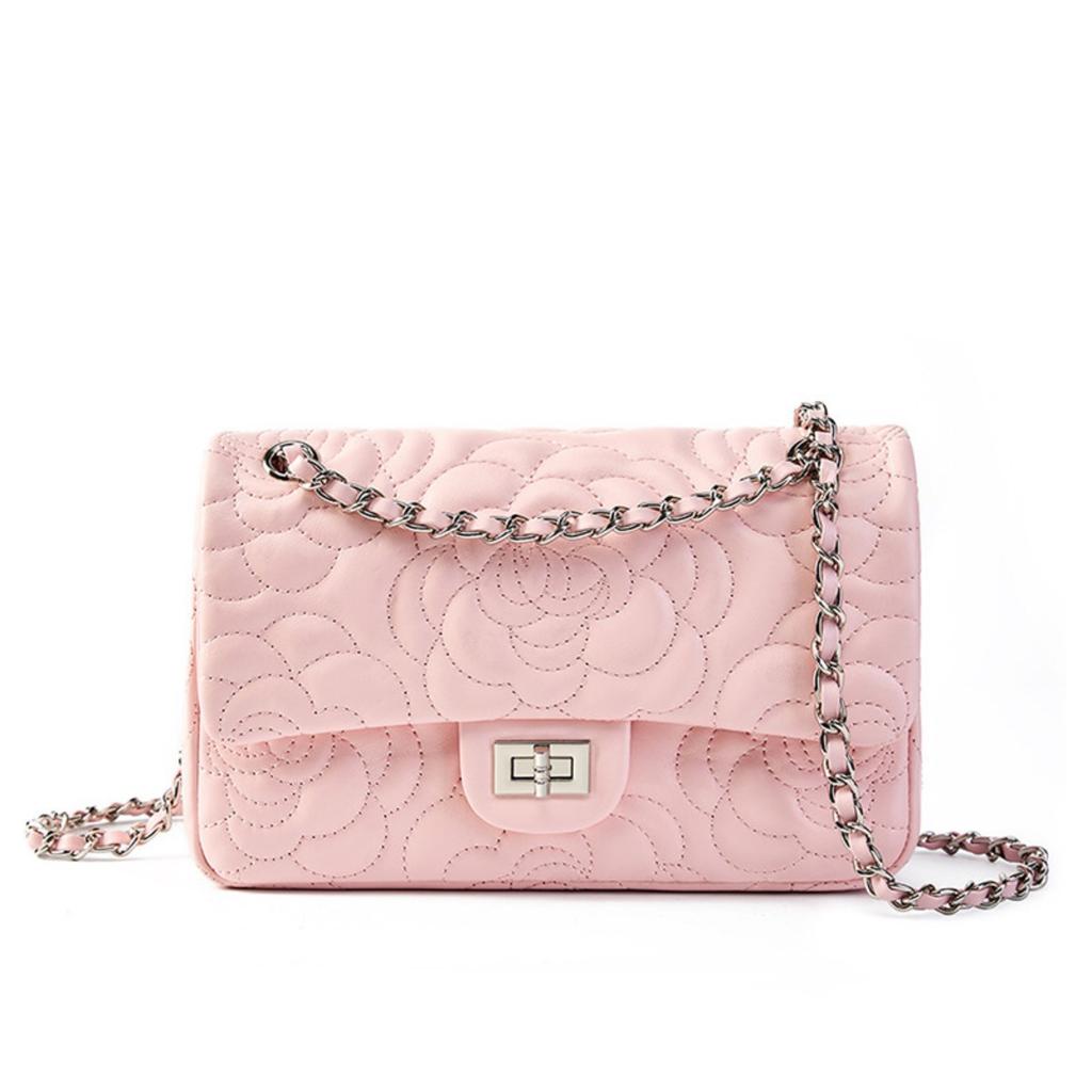 Xiaoxiangfeng Camellia Head Layer High Goatskin Leather Rhombus Women's Bag Premium Texture Chain Bag Shoulder Messenger Bag
