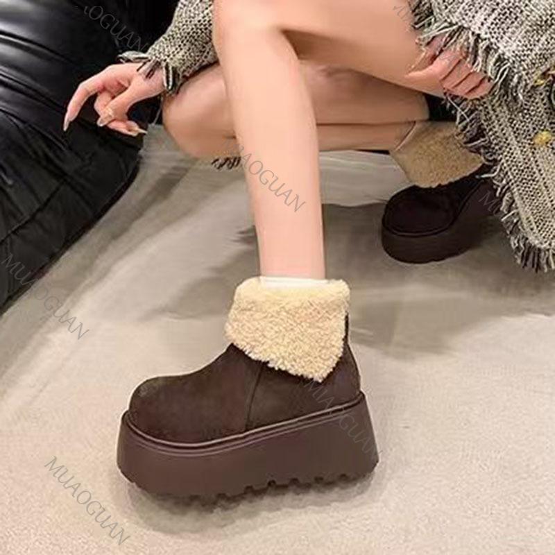 Fashion Platform Women's Snow Ankle Boots Suede Mid Heel Cotton Shoes Short Plush Warm Boots 2025 Winter Casual Boots Botas De Mujer