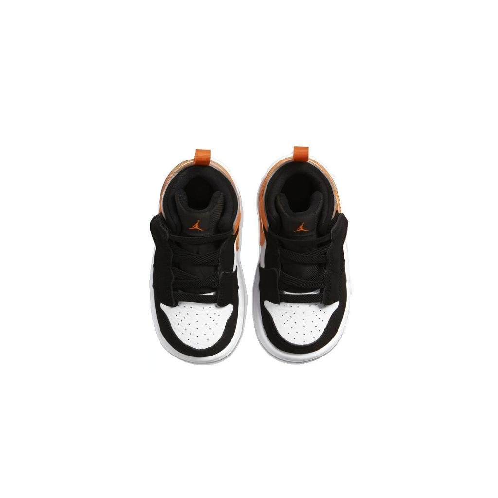 Jordan Air  1 Mid Alt Comfortable Simple Non-Slip Shock Absorption Mid-Top Walking Shoes Baby Shoes Black White Orange AR6352-058