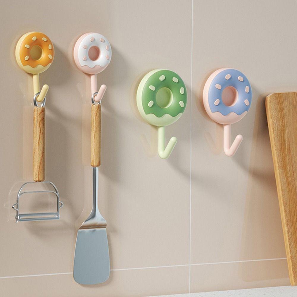 6Pcs Self-adhesive Donut Shape Hooks Wall Mounted Key Holder Creative Sticky Hooks  for Home