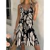 Damen Casual Boho-Stil, Sommer Tiefes V-Ausschnitt Spaghettiträger Midi-Kleid