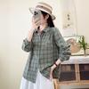New retro casual style double-layer cotton yarn plaid shirt Japanese simple and versatile pure cotton loose long-sleeved shirt women
