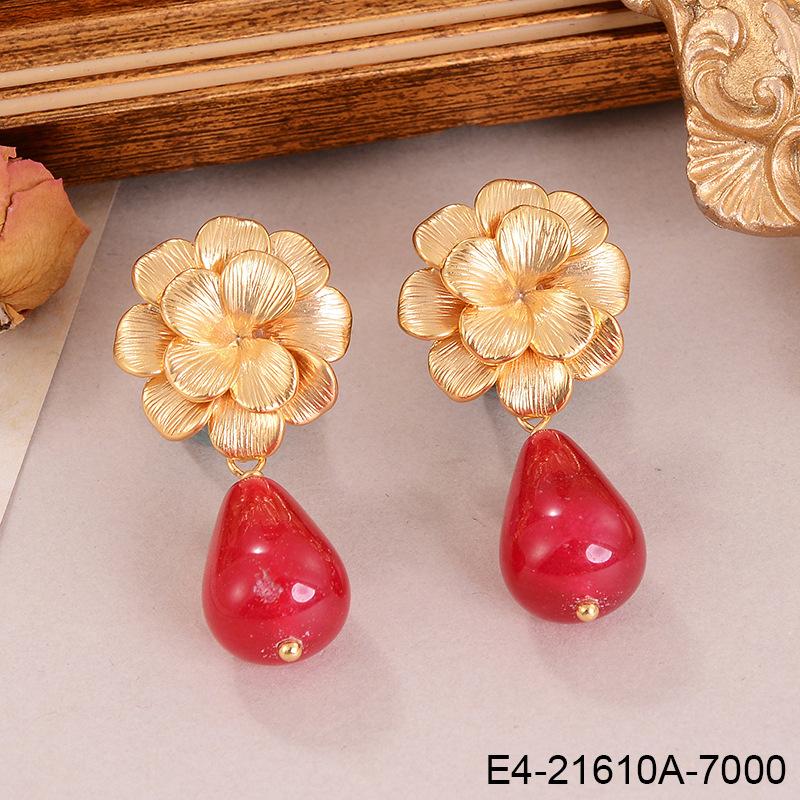 Retro flower earrings New Chinese French Chinese antique spring and summer versatile drip oil enamel senior design earrings