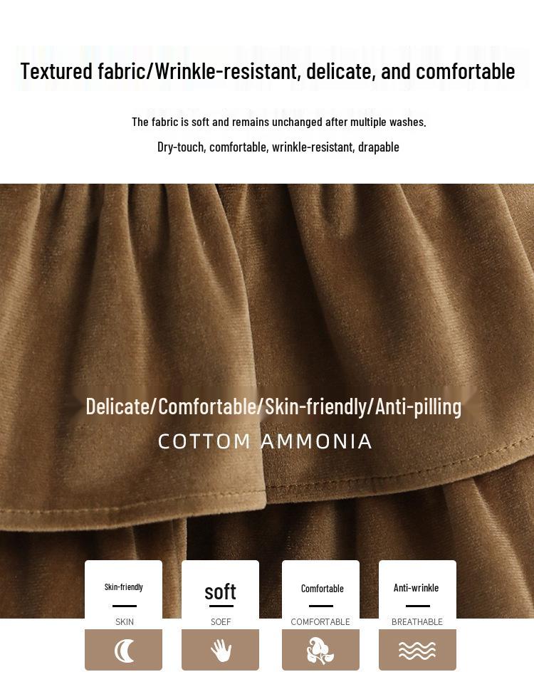 Velvet High-Waist A-line Skirt: Women's Sweet Hepburn Style for Spring/Autumn