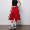 Fashion Bright Red High Waist Straight Wide Leg Cropped Capri Denim Pants For Women Loose Fit Trendy Versatile Slimming FigureFlattering Capri Pants