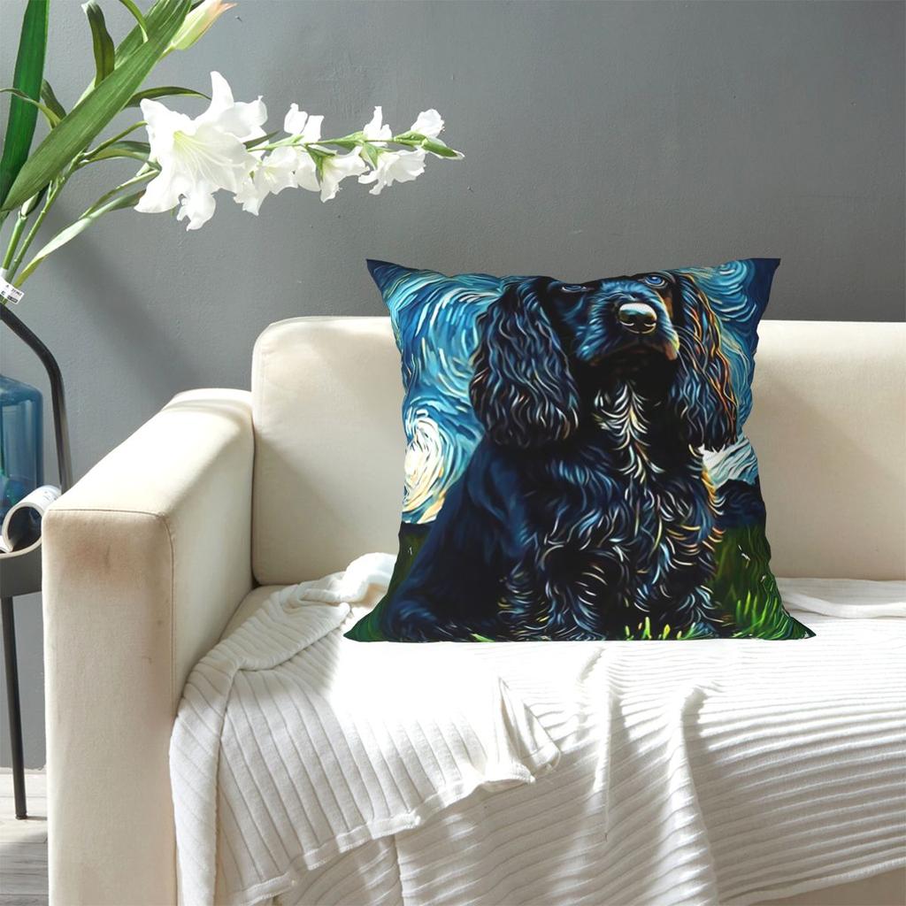 A Cocker Spaniel Puppy Starry Night Square Pillowcase Pillow Cover Cushion Decor Comfort Throw Pillow for Home Living Room