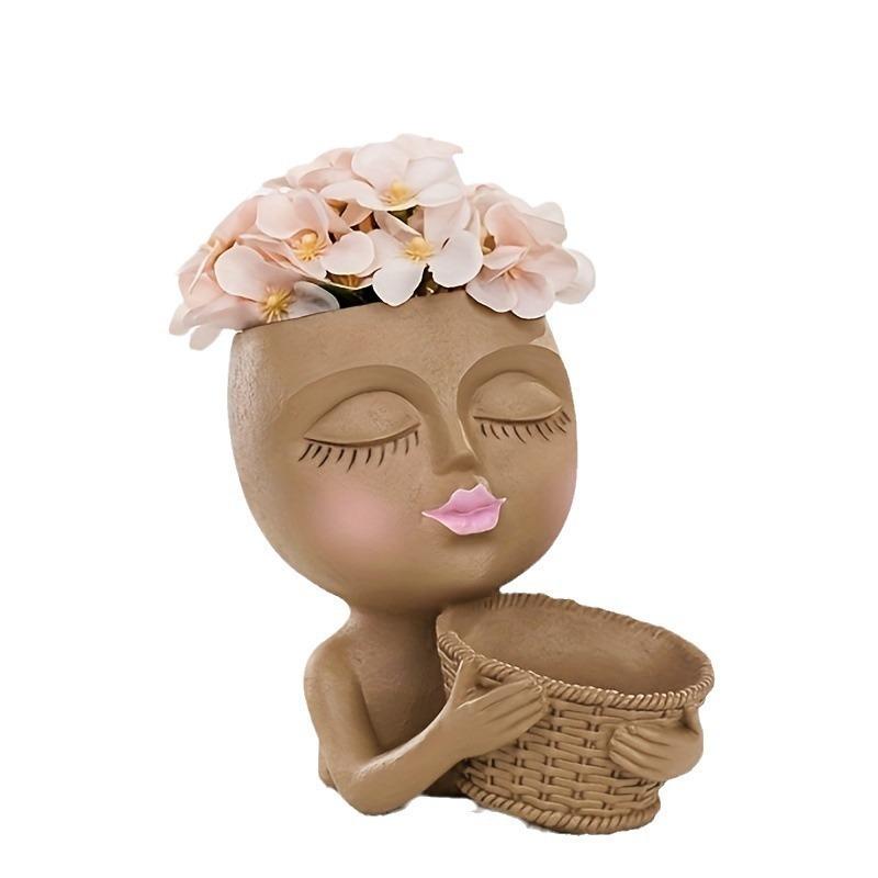 1 szt. Słodka doniczka na sukulenty, doniczka Sfinks, doniczka Kawaii Head, wyjątkowa doniczka zewnętrzna do wnętrz z otworem drenażowym