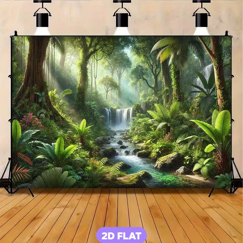 2D Rainforest Waterfall Backdrop for Safari & Jungle Themed Party Decoration