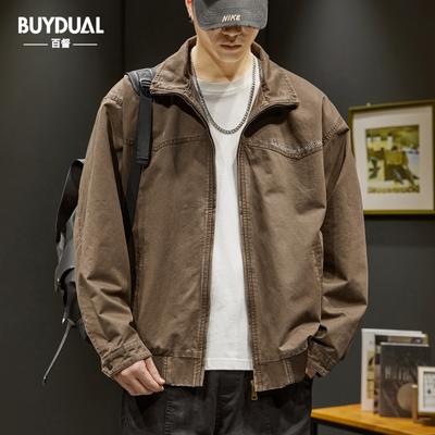 American Retro Washed Tooling Jacket Men'S Loose Casual Lapel On Clothes Trendy Bomber Jacket