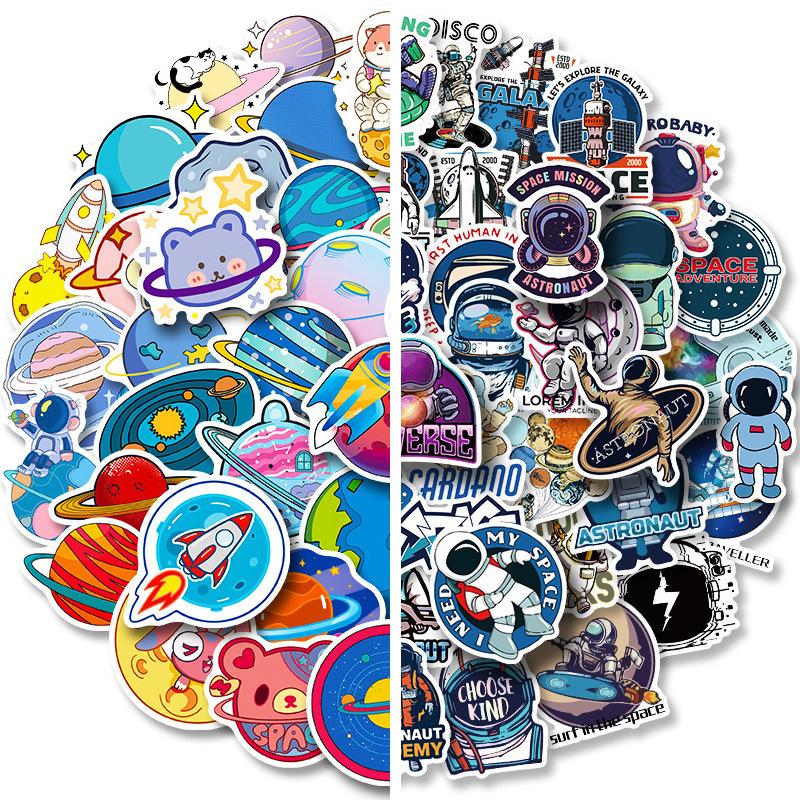 50/100 Galaxy Astronaut Stickers, Fantasy Fun Stickers Helmet Car Cartoon Space Planet Stickers