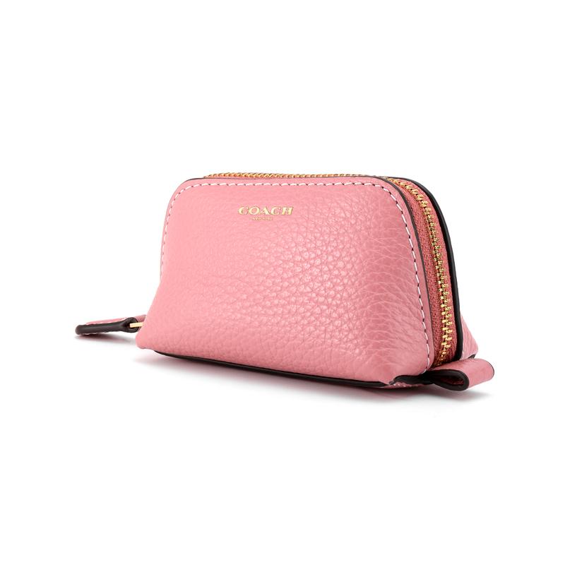 COACH 9 solid color logo zipper closure pebbled leather clutch cosmetic bag regular women s pink pink розовый