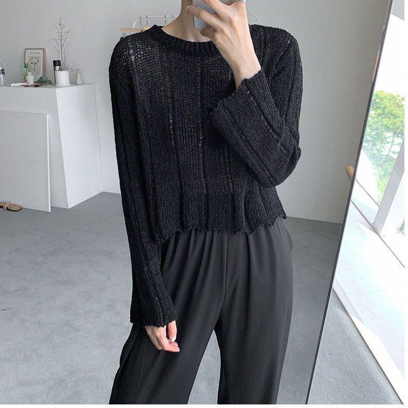 Korean Niche Candy Color Crew Neck Pullover Hollow Out Sun Protection Cover Up Loose Versatile Short Knit T-shirt