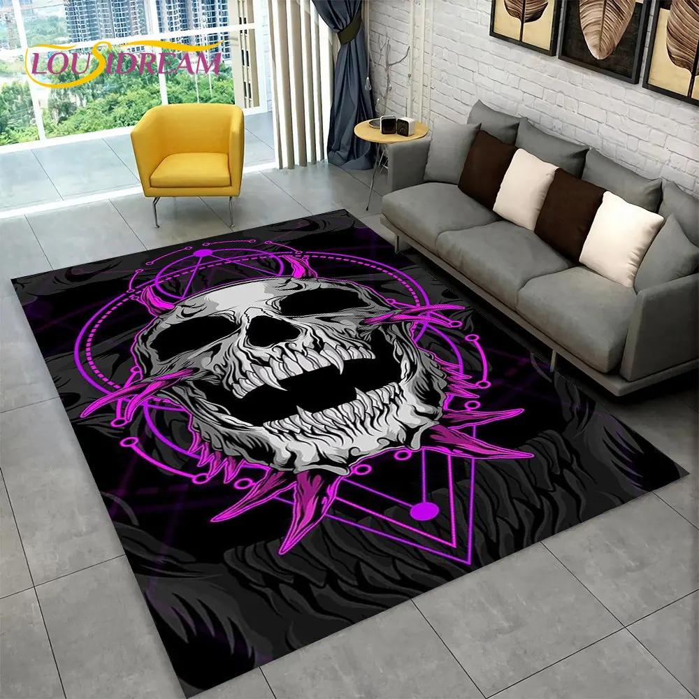 Teppich mit Horror-Totenkopf, Gothic-Hexerei, Teppich für Wohnzimmer, Schlafzimmer, Sofa, Spielzimmer, Fußmatte, Dekoration, rutschfeste Bodenmatte
