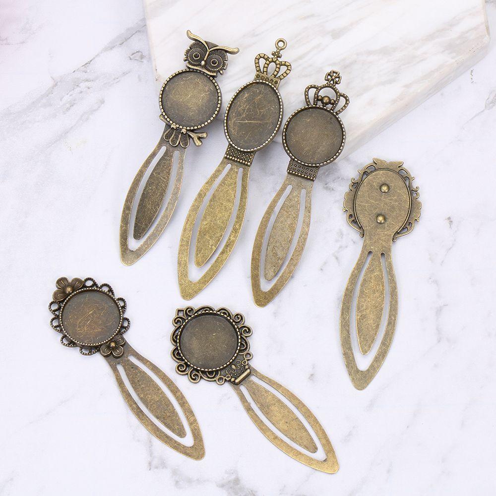 1/5PCS Gift For Friend Oval Style Antique Bronze Color Iron Metal Bookmark Vintage Cabochon Base Cameo Setting Cabochon Settings