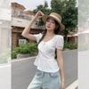 Pure Desire Style Bow Strap Short-sleeved T-shirt Women's Summer New French Age-reducing Waist Slim-fitting Short Top