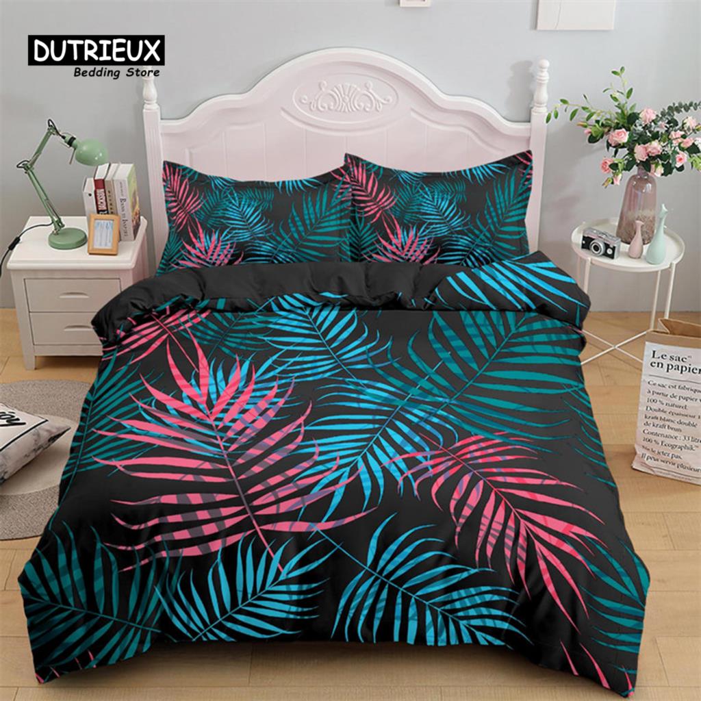 Green Palm Leaf Bedding Set Hawaiian Tropical Leaves Duvet Cover Microfiber Monstera Banana Leaves Quilt Cover For Teen Adults