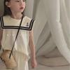 Girls' Sleeveless Navy Collar Top & Wide-Leg Pants Set - Summer Korean Style Casual Fashion