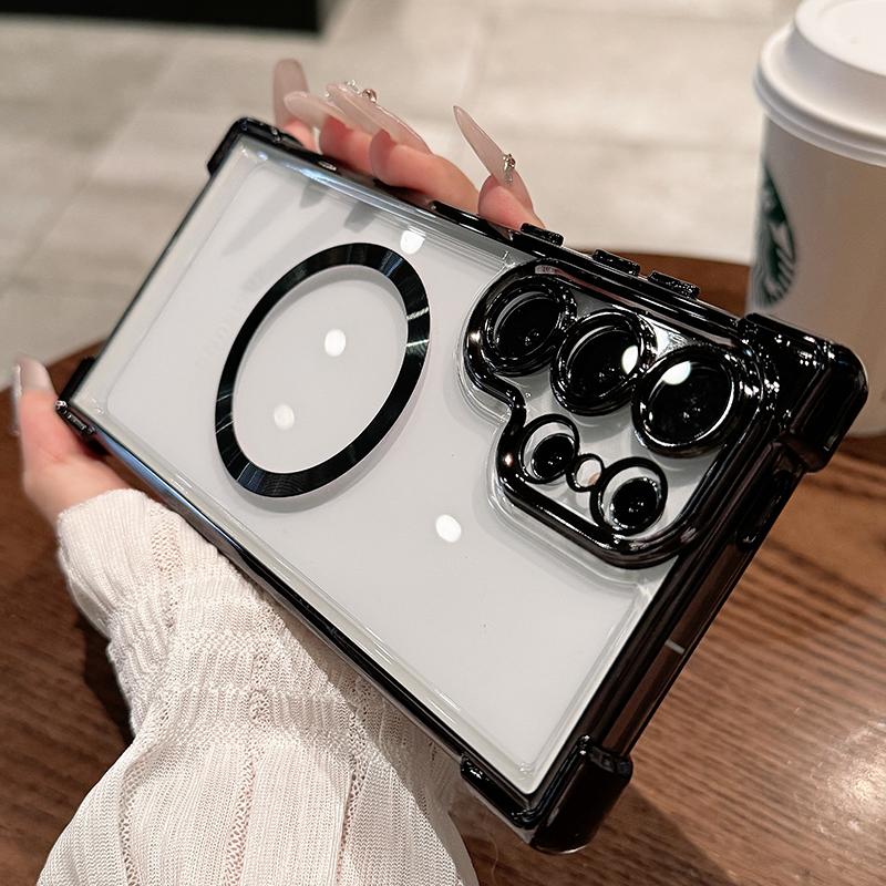 For Magsafe Clear Soft TPU Shockproof Cover For Samsung Galaxy S25 Edge S24 Ultra S23 FE S22 + Plus Magnetic Lens Film Plating Silicone Case
