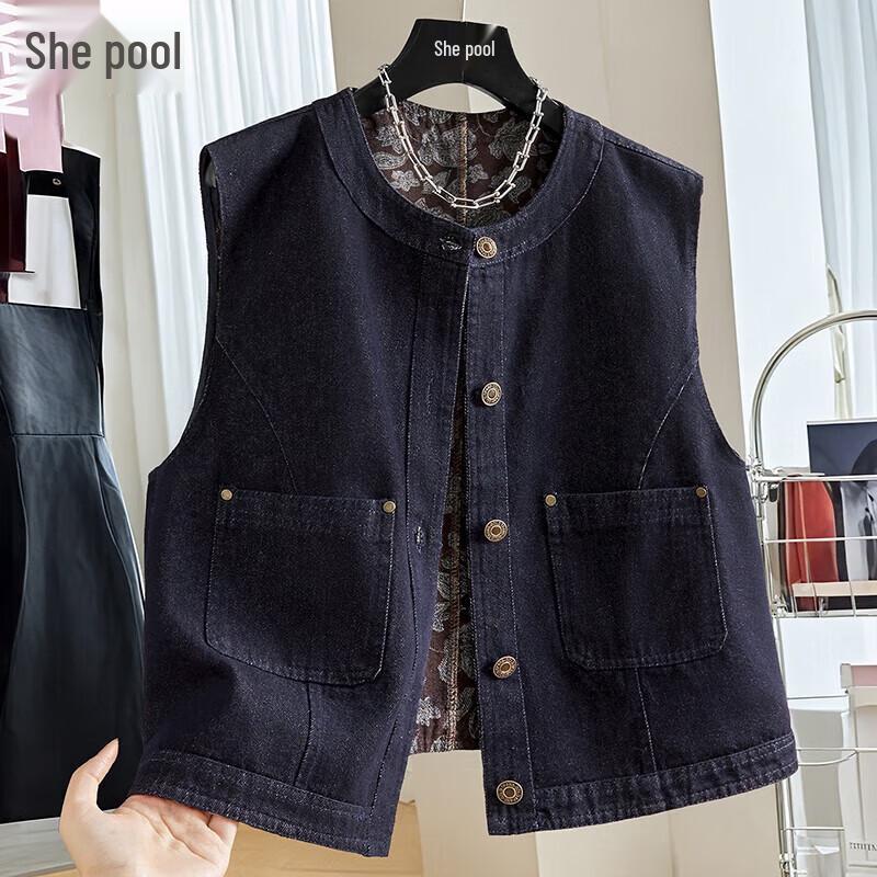 

Women s Vintage Double Pocket Denim Vest L