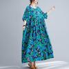 Summer New Literary Large Size Loose and Large Printed Round Neck Short Sleeve Dresses