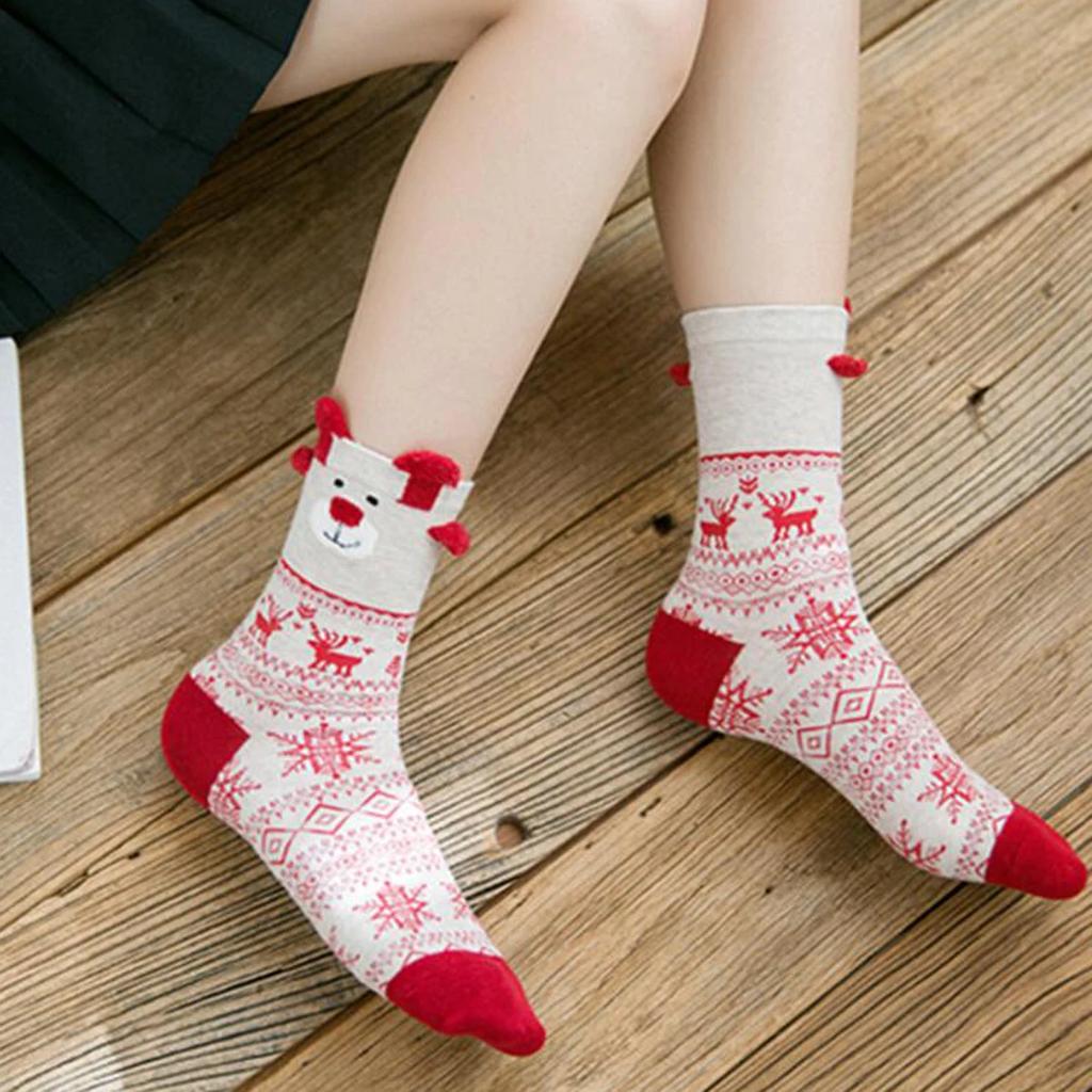3 Pairs/Set Women Christmas Socks Cute Santa Claus Autumn Winter Elk Female Mid-Calf Socks Festival Kawaii Merry Christmas Sock
