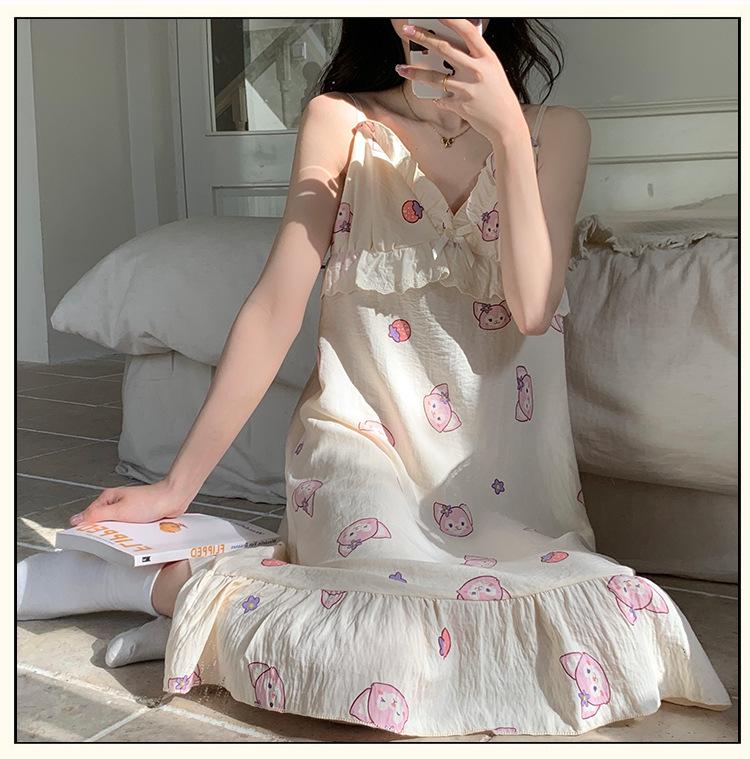 2025 Sweet Princess Style Cloud Cotton Camisole Set with Chest Pads for Women - Summer Home Pajamas