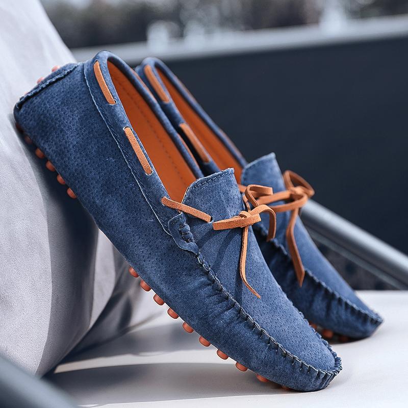 Suede Leather Male Slip On Flats Breathable Mocasines Handmade Casual Loafers Formal Driving Shoes Ultra-light Mens Boat Shoes