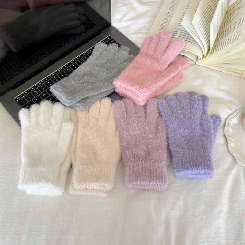 Fashion Winter Mink Velvet Five Finger Gloves Plush Warm Cold-Proof Gloves Women Outdoors Cycling Solid Color Wistiti Mittens