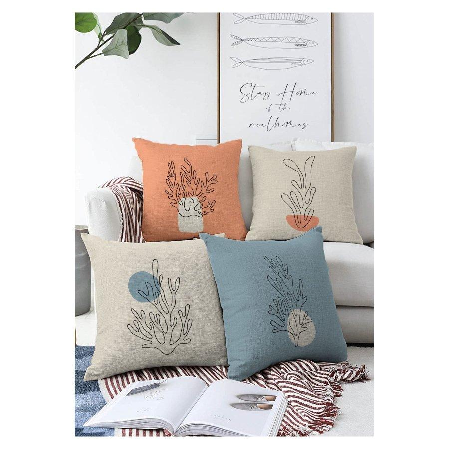 4 Pieces Double Sided Printed Cushion Cover Set
