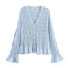 Za Autumn and Winter New Arrivals Women's Clothing Zr European and American Style Fashionable Pleated V Neck Long-Sleeved Knitted Jacket 0014104 406