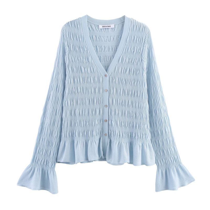 Za Autumn and Winter New Arrivals Women's Clothing Zr European and American Style Fashionable Pleated V Neck Long-Sleeved Knitted Jacket 0014104 406