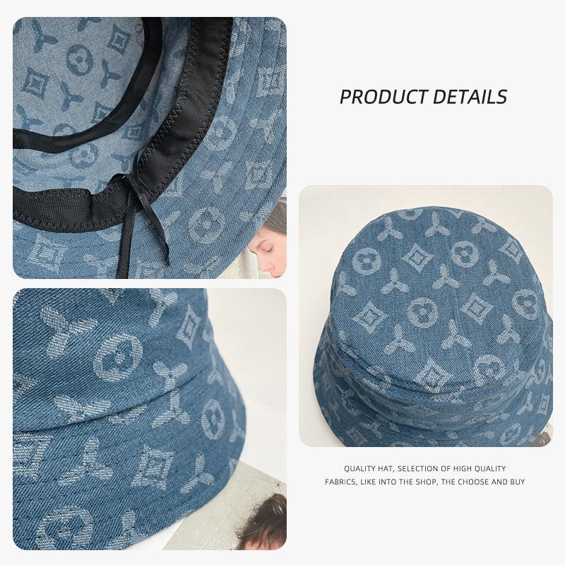 Shade Pattern Print Folding Face Small Washed Denim Bucket Hat