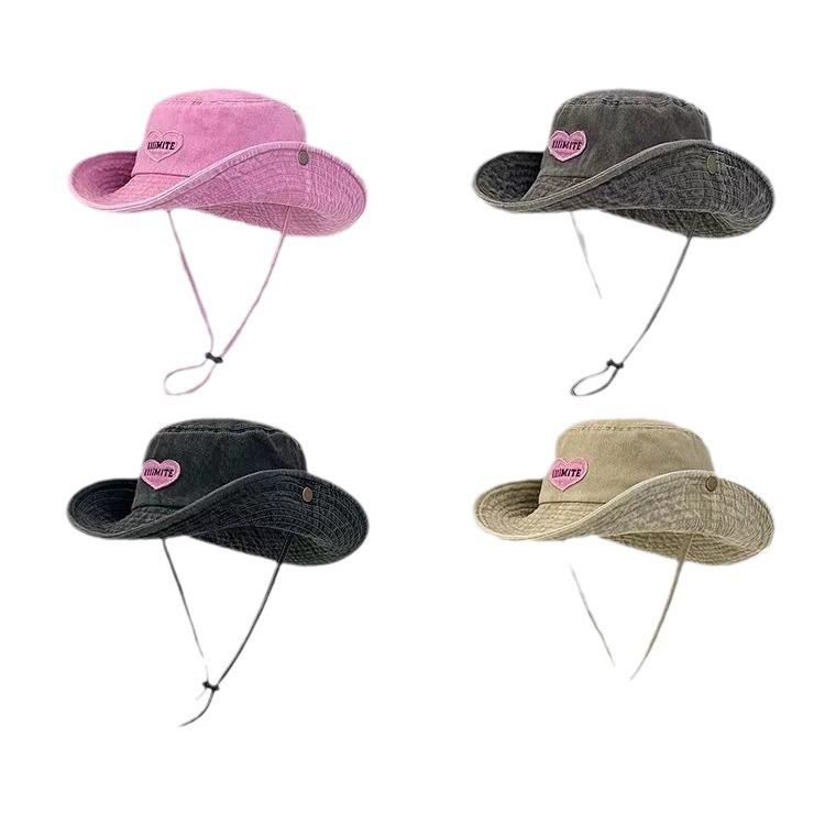 Mountaineering Sun Hat Sun Protection Bucket Hat Shade Pink Love Letter Cowgirl Face Cover Cycling Outdoor