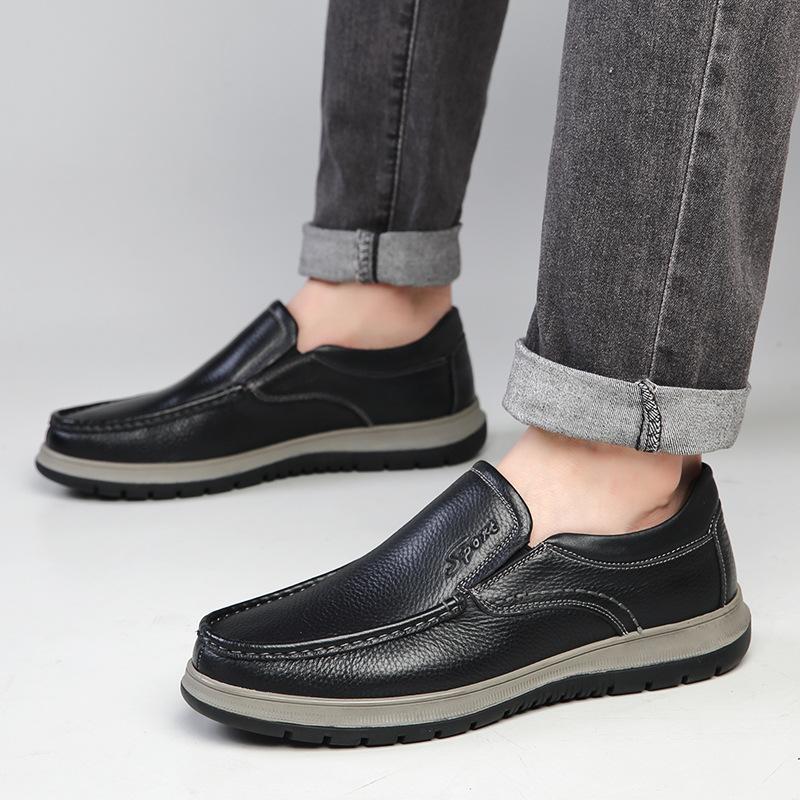 Leather shoes men's cowhide low-top foot-fitting soft-soled casual shoes men's light middle-aged dad shoes