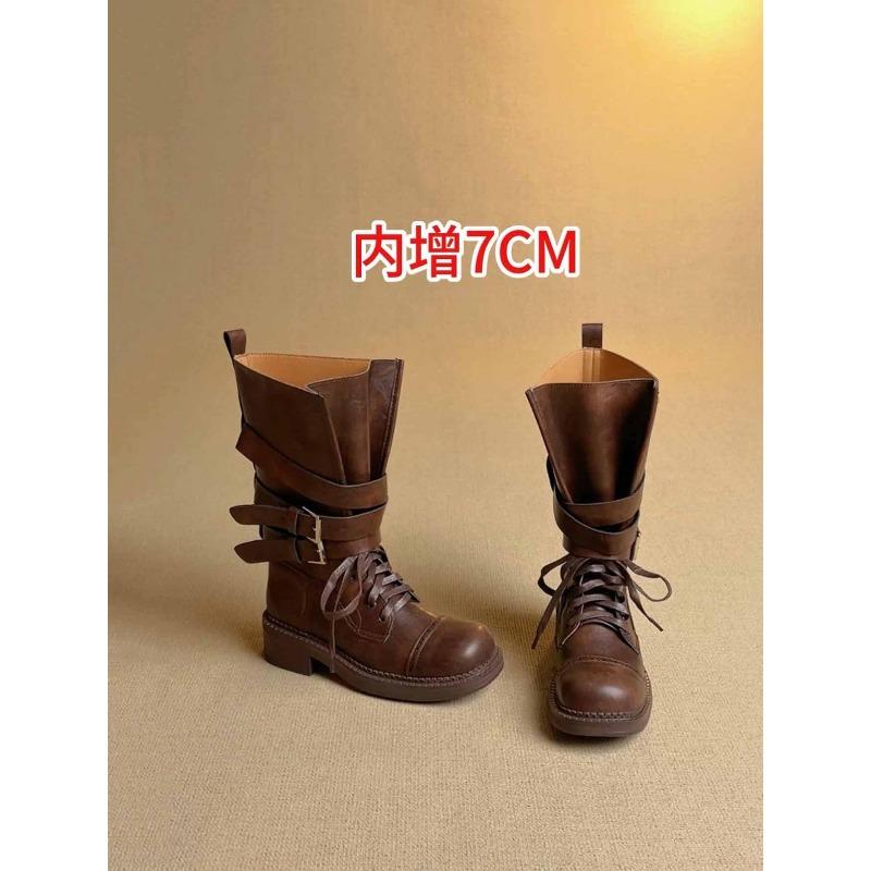 

Cowhide thick-soled thick-heeled retro leather Martin boots women s new medium tube thin boots belt buckle locomotive boots 39