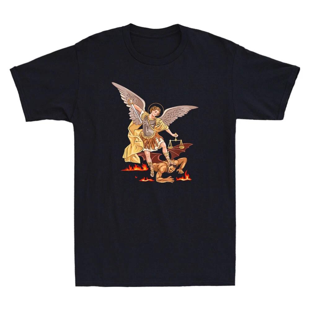 Saint Michael Archangel Angel Catholic Patron Funny Graphic Retro Men s T-Shirt L