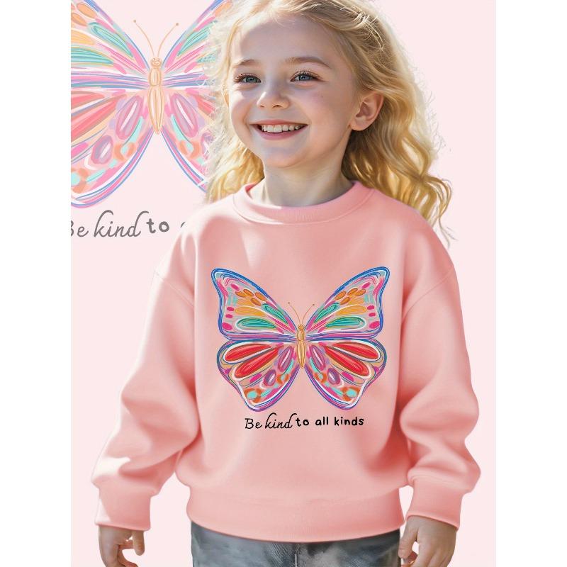 Kids Crewneck Sweatshirt, Vibrant Abstract Butterfly Graphic Print, Soft Cozy Long Sleeve Pullover