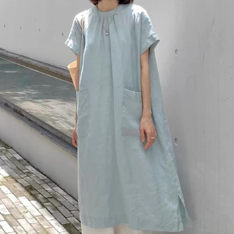 Elegant Japanese-French Plus Size Summer Dress with Pockets