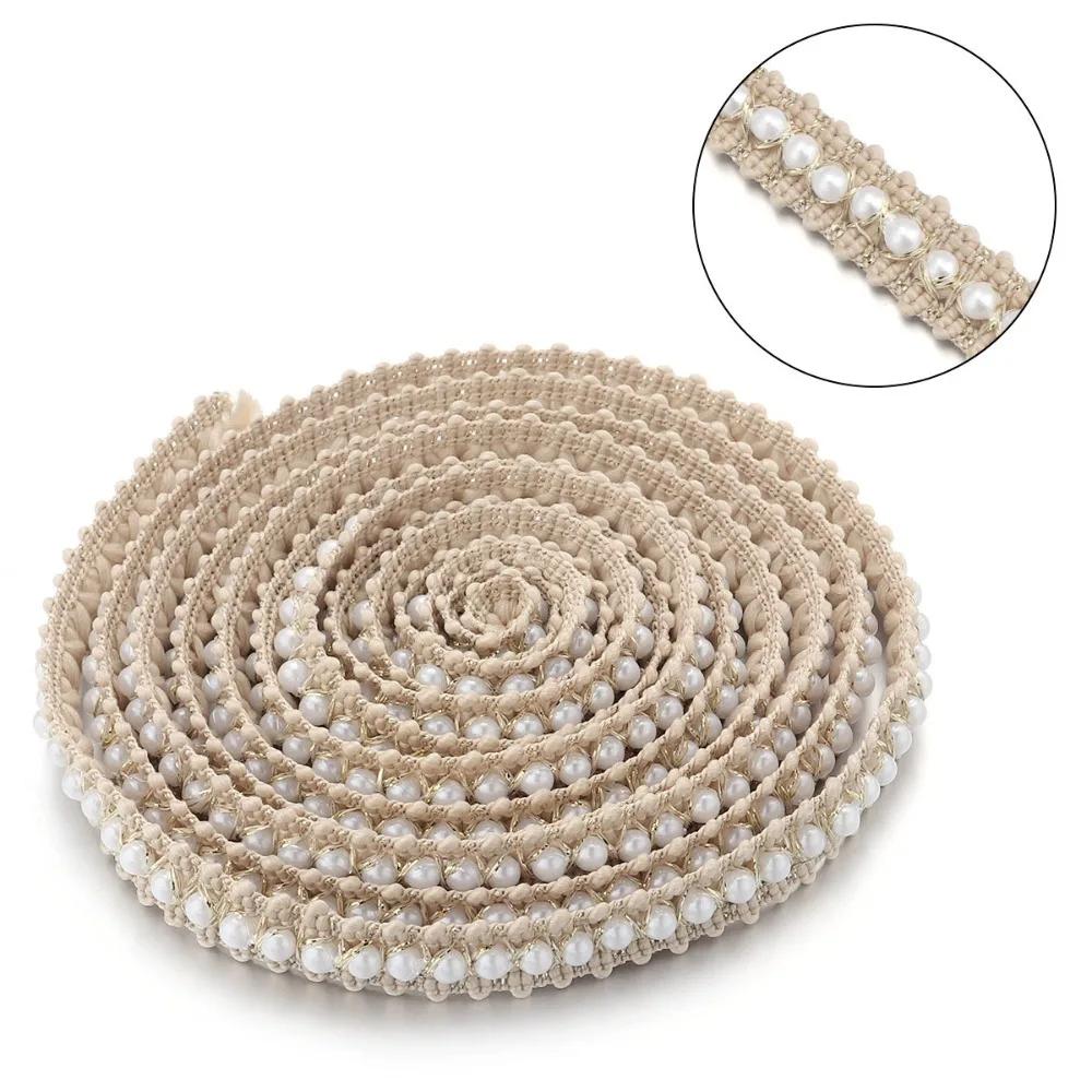 2yard/lot DIY Sewing Pearl Bead Lace Ribbon Solid Color Handmade Wrapping Gift Ribbons Dress Skirt Sewing Fabric Trim Ribbons