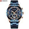 Curren Herrenuhr Blaues Zifferblatt Edelstahlarmband Datum Herren Business Herrenuhren Wasserdicht Luxus Herren Armbanduhren für Herren