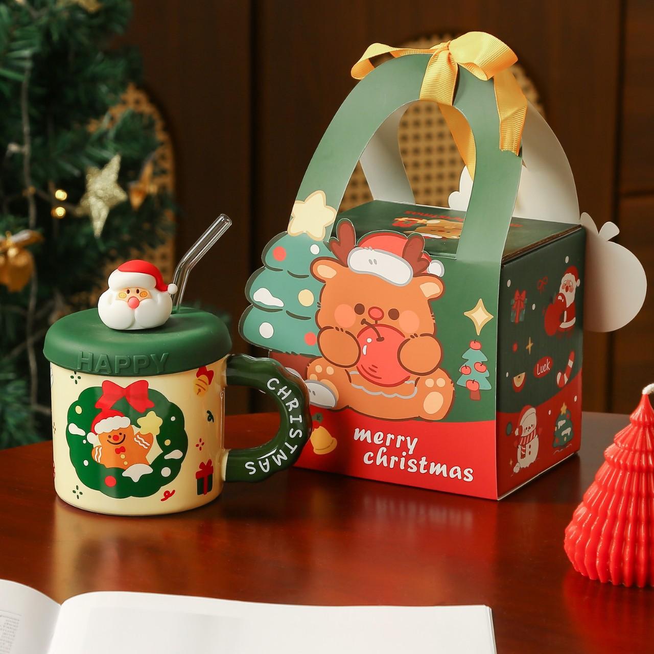 

Cute Christmas Mug with Lid Straw High Appearance Level Santa Claus Gift Ceramic Cup As A Souvenir 400ml