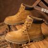 Men's Autumn Mid-Top Yellow Martin Boots - British Style, High-Top Genuine Leather, Retro American Work Boots