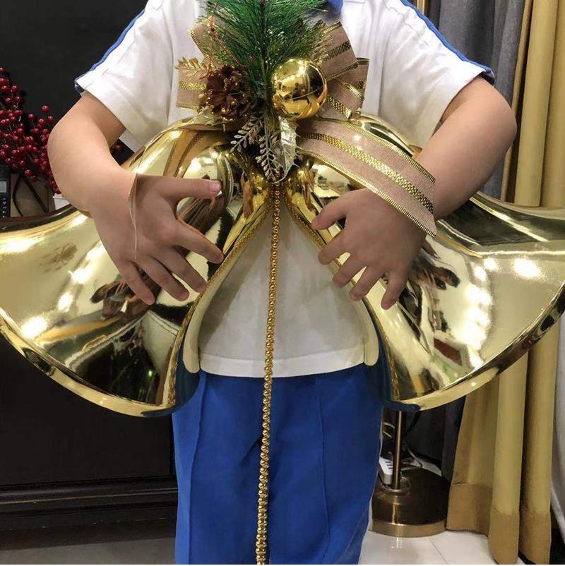 80cm Extra Large Golden Christmas Bell Ornament with Dual Clocks and Speakers for Mall, Hotel, or Bar Decor