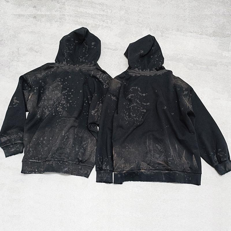 23SS Schwarz Schlammgefärbt Used Reißverschluss Kapuzenpullover Jacke